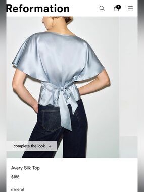 Reformation Avery Satin Top - Pale Cinderella Blue Tie-Back